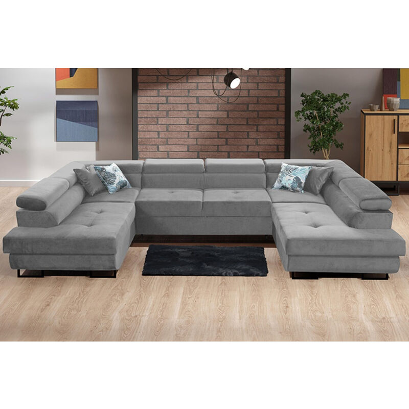 Fabric West U-Shape Corner Sofa Bed With Storage Universal Sofa Bed - Grey