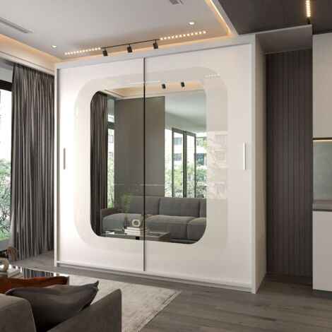 Modern Chelsea 2 Sliding Door Wardrobes with Mirror - White/White 203cm