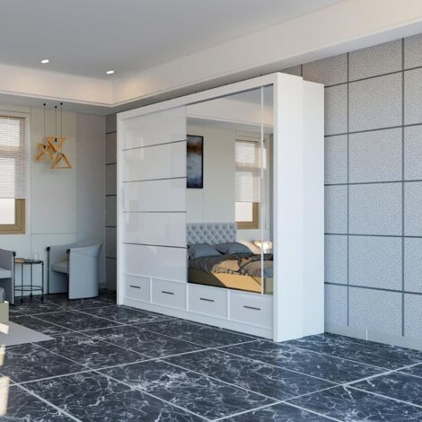 Dublin High Gloss 2&3 Sliding Mirror Door Wardrobe - White 208cm (1/2)