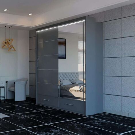 Dublin High Gloss 2&3 Sliding Mirror Door Wardrobe - Grey 150cm