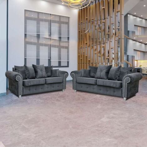 Victoria Plush Velvet Corner/3+2 Sofa Set - Grey 3+2