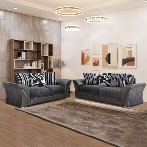 Waco Black/Grey & Beige/Brown  Corner/3+2 Seated Sofa Set - Black/Grey 3+2