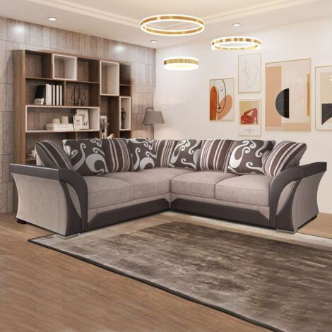 Waco Black/Grey & Beige/Brown Corner/3+2 Seated Sofa Set - Beige/Brown Corner