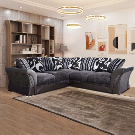 Waco Black/Grey & Beige/Brown  Corner/3+2 Seated Sofa Set - Black/Grey Corner