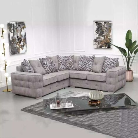 Pioneer Febric Grey/Cream Corner/3+2 Sofa Set - Cream Corner