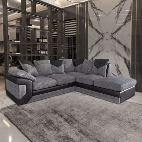 Diamond Febric 3+2/Corner Sofa Set - Black/Grey Right Corner