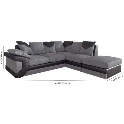 Diamond Febric 3+2/Corner Sofa Set - Black/Grey Right Corner