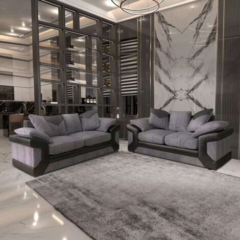 Diamond Febric 3+2/Corner Sofa Set - Black/Grey 3+2