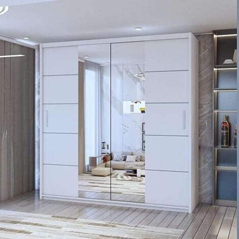 Edin Sliding Mirror Door Wardrobe Available in 3 Colors & 4 Sizes - White 203cm