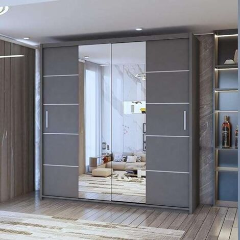 Edin Sliding Mirror Door Wardrobe Available in 3 Colors & 4 Sizes - Grey 180cm