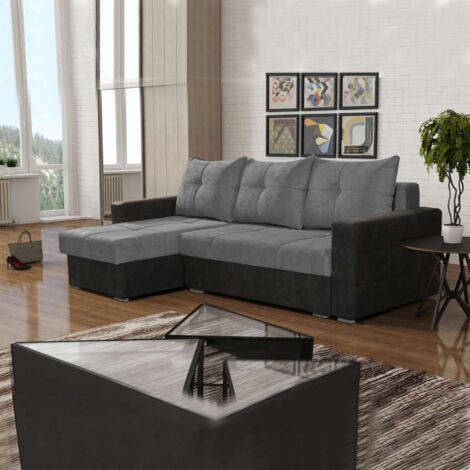 London Fabric Corner Sofa Bed - Grey Left Corner