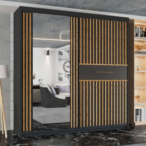 Cairo Classic Double Door Sliding Wardrobe Available in White and Black Color - Black 150cm