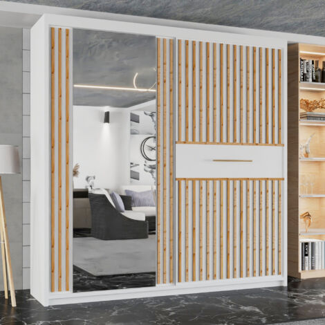 Cairo Classic Double Door Sliding Wardrobe Available in White and Black Color - White 203cm