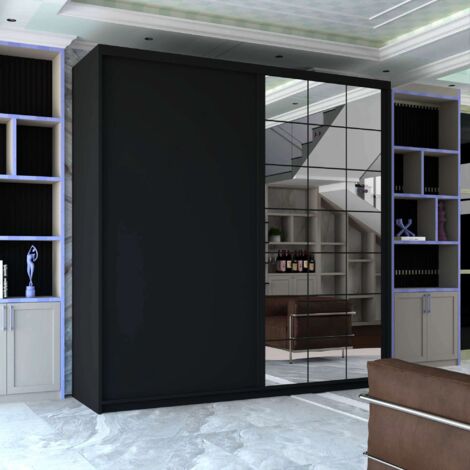 Fashion Fort Modern Sliding Wardrobe in 4 Colors & 2 Sizes - Black 200cm