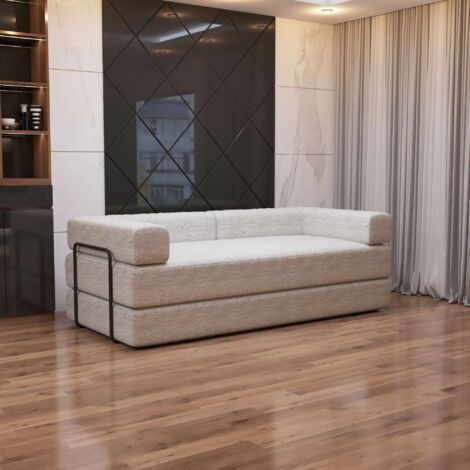 Modern Sherpa Convertible 3 Seater Sofa Bed Instant Setup Available in Black Grey and Camel - Camel 3 Seater