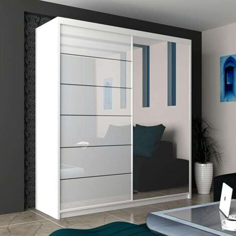 Modern 2-door High Gloss Wardrobe with Shelves, Hanging Rail, and Storage - White 150cm