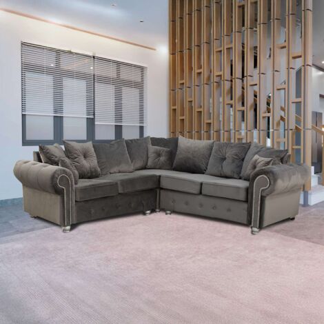 Modern Victoria Plush Velvet Corner Sofa or 3+2 Sofa Set Upholstered Living Room Seating - Grey Corner