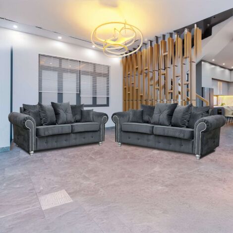 Modern Victoria Plush Velvet Corner Sofa or 3+2 Sofa Set Upholstered Living Room Seating - Grey 3+2