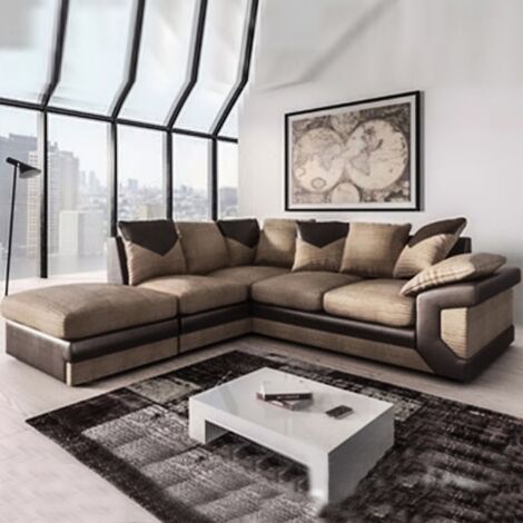 Orion Fabric Corner and 3 + 2 Sofa Set in Black/Grey or Beige/Brown - Beige and Brown Left Corner