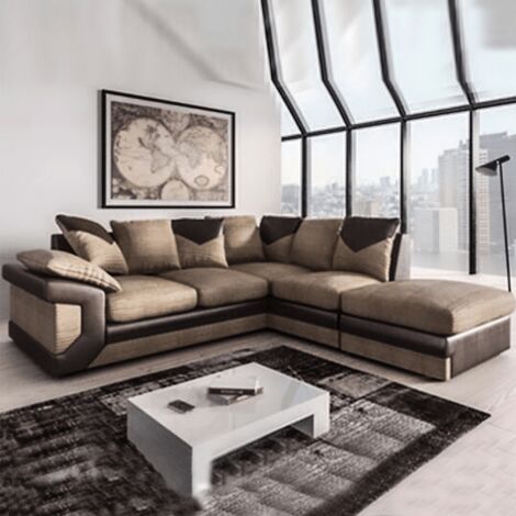 Orion Fabric Corner and 3 + 2 Sofa Set in Black/Grey or Beige/Brown - Beige and Brown Right Corner