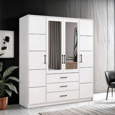 Imperio 4 Door Wardrobe Multiple Shelves Drawers & 3 Colors - White 200cm