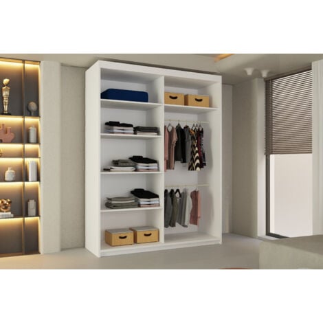 Modern Lisbon Double Door Sliding Wardrobe - 180cm White