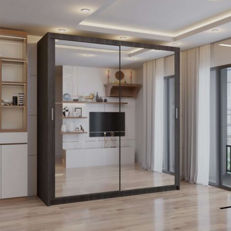 Modern Chicago Double Sliding Door Wardrobe Mirror - Wenge180cm