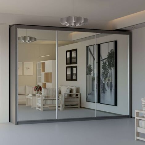 Chicago 250cm Sliding Door Wardrobe with Full-Length Mirrors & 5 Stylish Finishes - Grey250cm