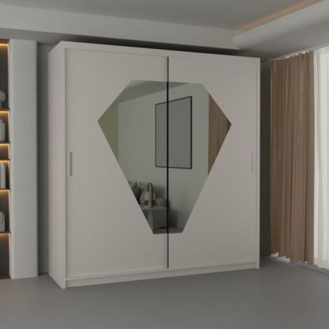 Modern Diamond Double Door Sliding Wardrobe - 150cm White