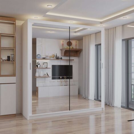 Modern Chicago Double Sliding Door Wardrobe Mirror - White120cm