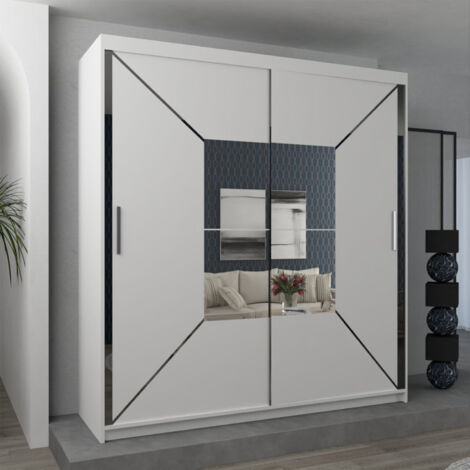 Modern Nicole Stylish Mirror Double Door Sliding Wardrobe 180cm - White