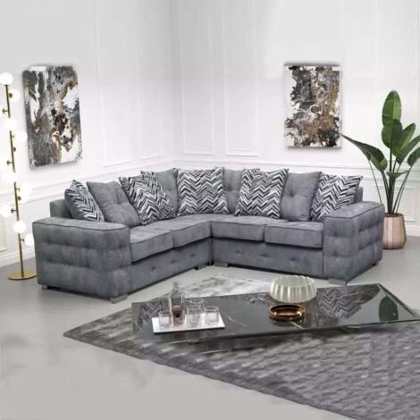 Pioneer Febric Grey/Cream Corner/3+2 Sofa Set - Grey Corner