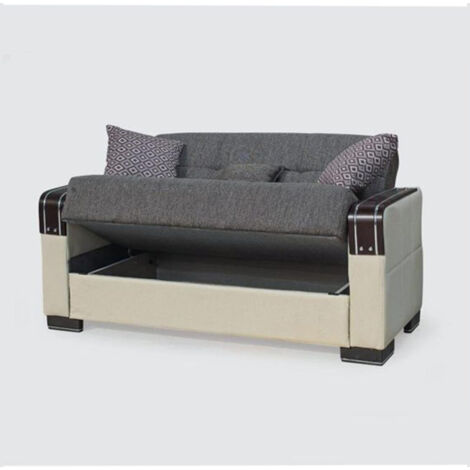 Malta Brown 2 Seater Ottoman Storage Sofa Bed with Cushions
