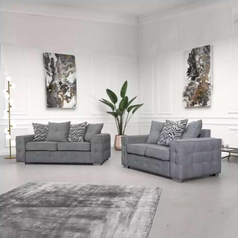 Pioneer Febric Grey/Cream Corner/3+2 Sofa Set - Grey 3+2