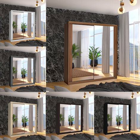 Macka Modern Sliding Mirror Door Wardrobe 203cm-Walnut