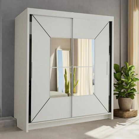 Modern Jinan Stylish Mirror Double Door Sliding Wardrobe 120cm - White