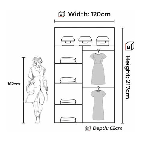 Modern Jinan Stylish Mirror Double Door Sliding Wardrobe 120cm - Black