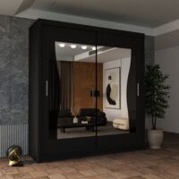Modern 2 Door Sliding Mirror Wardrobe with Shelves & Hanging Rails - Black120cm