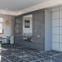 Dublin High Gloss 2&3 Sliding Mirror Door Wardrobe - Grey 255cm
