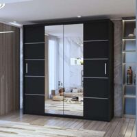 Edin Sliding Mirror Door Wardrobe Available in 3 Colors & 4 Sizes - Black 120cm