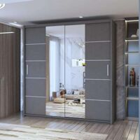 Edin Sliding Mirror Door Wardrobe Available in 3 Colors & 4 Sizes - Grey 150cm