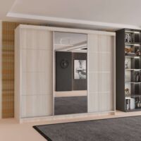 Modern 3 Door Sliding Wardrobe 250cm, Spacious Storage with Shelves & Hanging Rails, Space Saving Bedroom Furniture - Oak 250cm