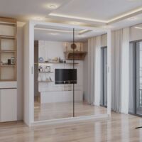 Modern Chicago Double Sliding Door Wardrobe Mirror - White180cm