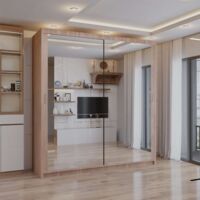 Modern Chicago Double Sliding Door Wardrobe Mirror - Walnut180cm