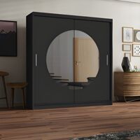 Modern Ringo Double Door Sliding Wardrobe 203cm- Black