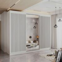 Royal 2 & 3 Door Sliding Mirror Wardrobe Modern Bedroom Storage - White/Grey250cm