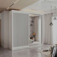 Royal 2 & 3 Door Sliding Mirror Wardrobe Modern Bedroom Storage - White/Grey150cm