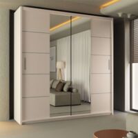 Modern Lisbon Double Door Sliding Mirror Wardrobe with Adjustable Shelves & Hanging Rails - White 150cm