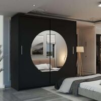 Mandarin Double Sliding Mirror Door Wardrobe -Black 203cm