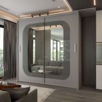 Modern Chelsea 2 Sliding Door Wardrobes with Mirror - Grey/Black 203cm